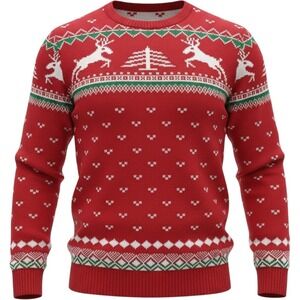 Unbranded Red Christmas Reindeer Fair Isle Knit Sweater Crew Neck Pullover